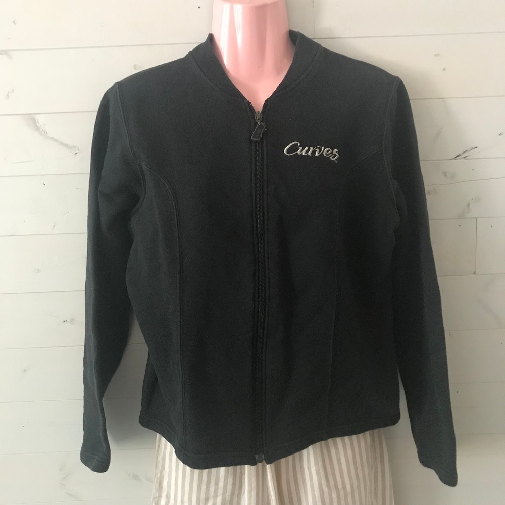 Curves Black Long-Sleeve Zip-Up Sweatershirt Jacke